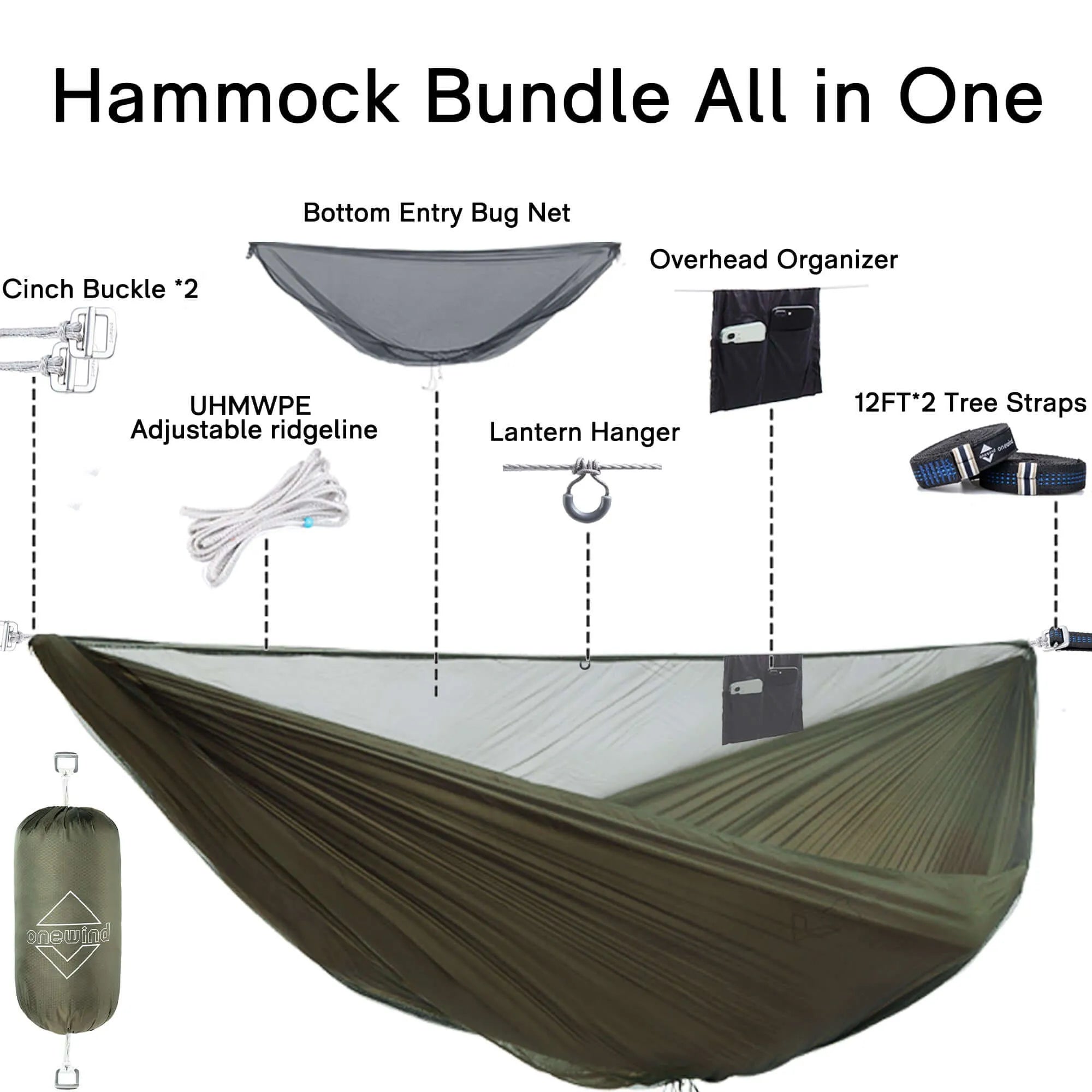 Aerie 11'  Double Camping Hammock With Mosquito Net