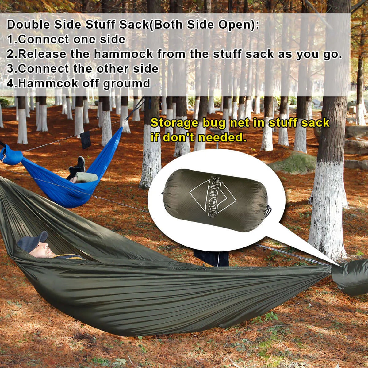 Aerie 11'  Double Camping Hammock With Mosquito Net