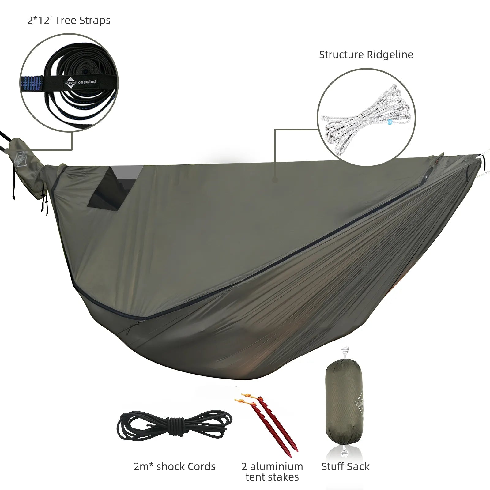 Airstream 11' Hängematte mit abnehmbarem Bugnetz mit Reißverschluss und Windsack